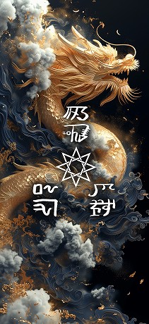 龍体文字の交通安全と家内安全、黄金龍